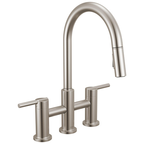 Delta Nicoli Two Handle Pull-Down Bridge Kitchen Faucet in Stainless - 39876LF-SS