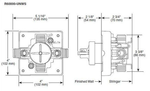 Brizo R60000-UNWS Pressure Balance Tub Shower Rough with Stops