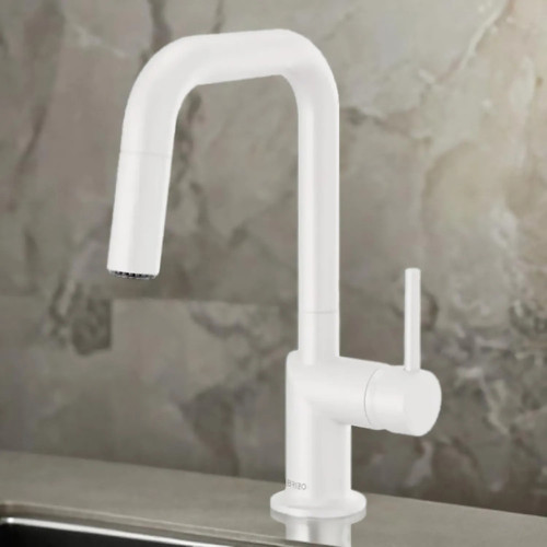Brizo Wall Mount Faucet Trim with Streamlined Spout in Matte White - 63965LF-MWLHP Brizo Wall Mount Faucet Trim with Streamlined Spout in Matte White - 63965LF-MWLHP