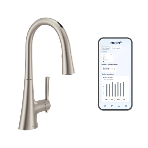 Moen Kurv Smart Faucet Touchless Pull Down Sprayer Kitchen Faucet with Voice Control and Power Boost Spot Resist Stainless in Spot Resist Stainless - 9126EVSRS