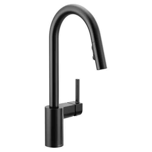 Moen One Handle Modern Kitchen Pulldown Faucet with Reflex and Power Clean Spray Technology in Matte Black - 7565BL