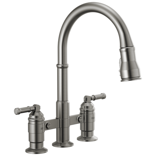 Delta Broderick Two Handle Pull-Down Bridge Kitchen Faucet in Black Stainless Finish - 2390L-KS-DST