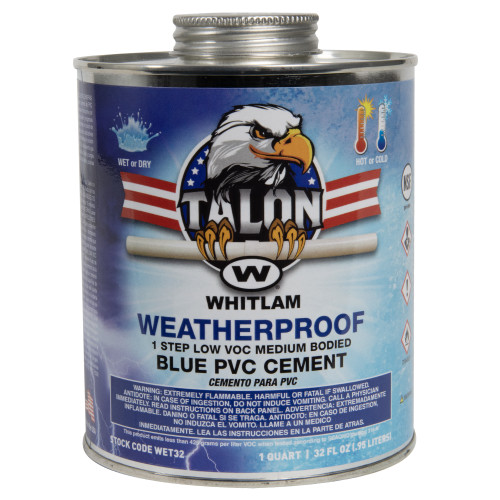 Whitlam 1-Quart Medium Bodied Wet/Dry Low VOC PVC Cement in Blue - WET32 - 12 pack