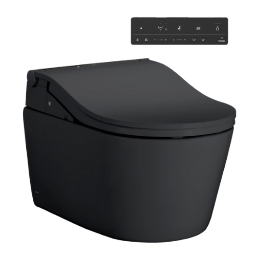 TOTO RP Wall Hung Elongated Washlet Bidet Seat with Duofit Wall Tank, Push Button Plate, & Autoflush - Matte Black