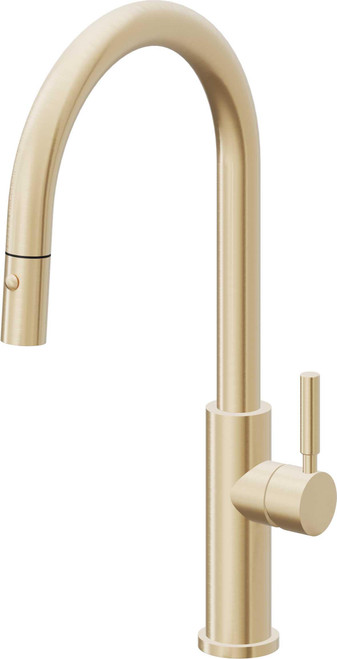 California Faucets Corsano Pull-Down Kitchen Faucet with Button Sprayer - High Arc Spout in Satin Brass - K51-100-ST-SB
