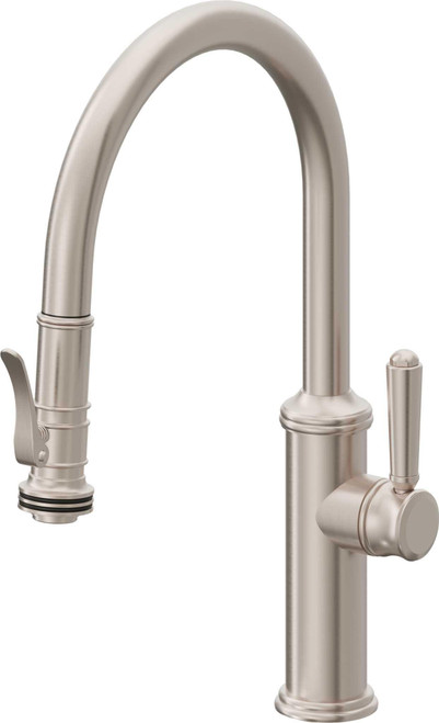 California Faucets Davoli Pull-Down Kitchen Faucet with Squeeze Sprayer - Low Arc Spout in Polished Brass Uncoated - K10-102SQ-33-PBU