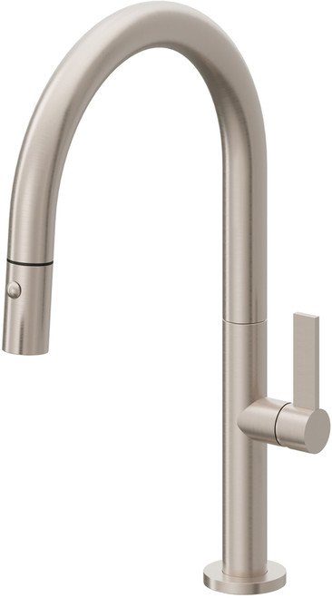 California Faucets Poetto Pull-Down Kitchen Faucet with Button Sprayer - Low Arc Spout in Gloss White - K50-102-FB-WHT