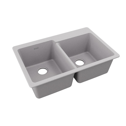 Elkay Quartz Classic 33" x 22" x 9-1/2", Offset Double Bowl Drop-in Sink, Greystone
