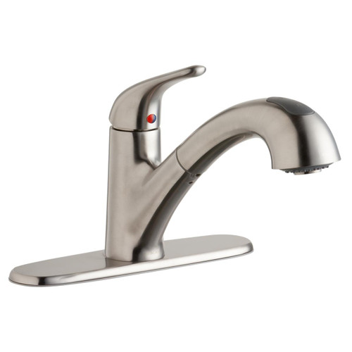 Elkay Everyday Single Hole Deck Mount Kitchen Faucet with Pull-out Spray Lever Handle and Escutcheon Lustrous Steel
