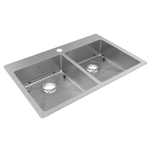 Elkay Crosstown 18 Gauge Stainless Steel 33" x 22" x 6", 1-Hole Equal Double Bowl Dual Mount ADA Sink Kit