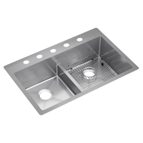 Elkay Crosstown 18 Gauge Stainless Steel 33" x 22" x 9" 5-Hole Equal Double Bowl Dual Mount Sink Kit with Aqua Divide