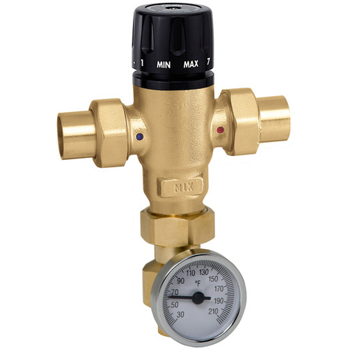 Caleffi 521519A MixCal Adjustable Thermostatic and Pressure Balanced Mixing Valve (sweat, with temperature gauge) 3/4" Sweat