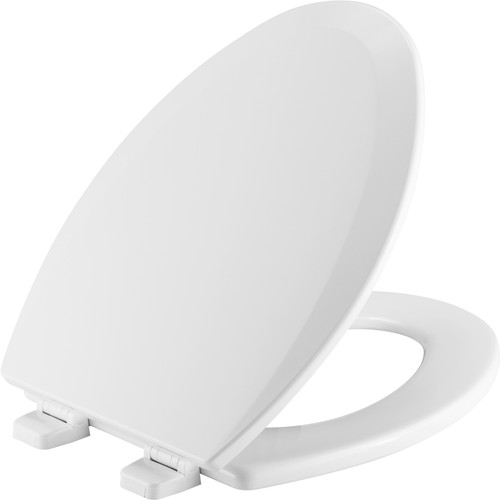 Bemis 1500TTT 000 Elongated Enameled Wood Toilet Seat in White with Top-Tite STA-TITE Seat Fastening System and Precision Seat Fit Adjustable Hinge