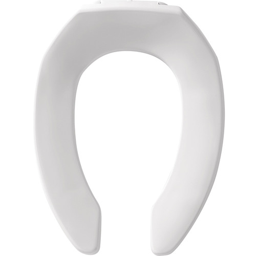 Bemis 1955SSCT 000 Elongated Open Front Less Cover Commercial Plastic Toilet Seat in White with STA-TITE Commercial Fastening System Self-Sustaining Check Hinge