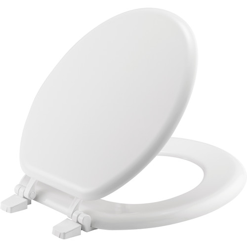 Bemis 400TTA 000 Round Enameled Wood Toilet Seat in White with Top-Tite Hinge