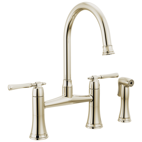 Brizo The Tulham Kitchen Collection by Brizo 62558LF-PN Bridge Kitchen Faucet with Side Spray in Polished Nickel Finish