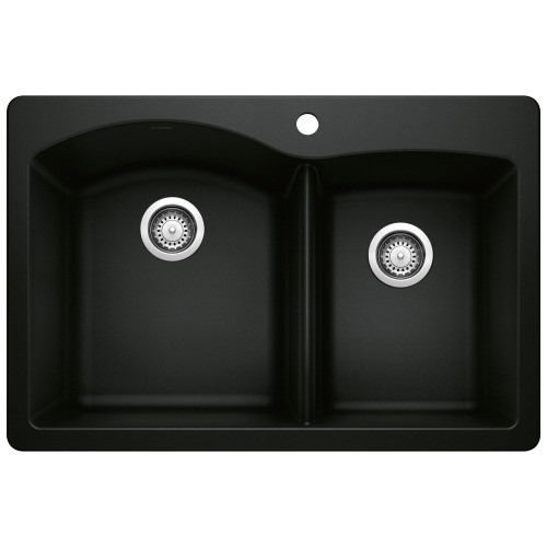 Blanco 442908: Diamond Collection 33" Double Bowl Drop-in or Undermount Mount Kitchen Sink - Coal Black