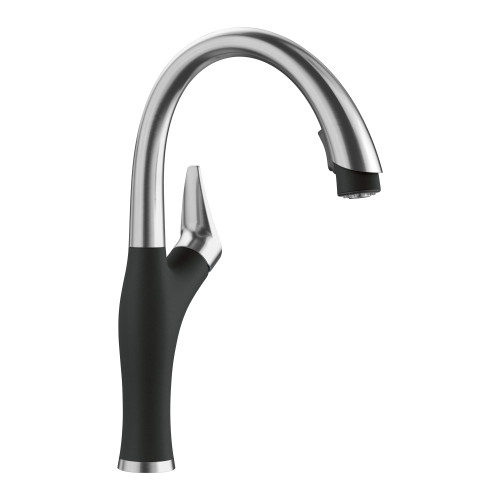 Blanco 526401: Artona Collection Pull-Down 8" Kitchen Faucet 1.5 GPM - PVD Steel/Coal Black