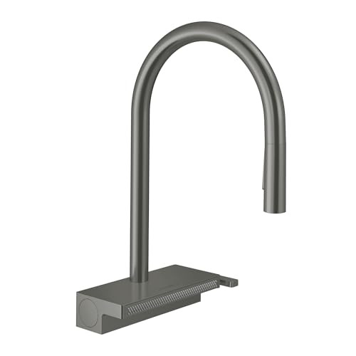 Hansgrohe 73837341 Aquno Select High Arc Kitchen Faucet, 3-Spray Pull-Down, 1.75 GPM in Brushed Black Chrome