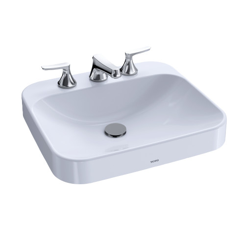 TOTO Arvina Rectangular 20" Vessel Bathroom Sink With Cefiontect For 4 Inch Center Faucets, Cotton White