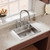 Elkay Explore Three Hole Bridge Faucet with Pull-down Spray and Lever Handles Lustrous Steel