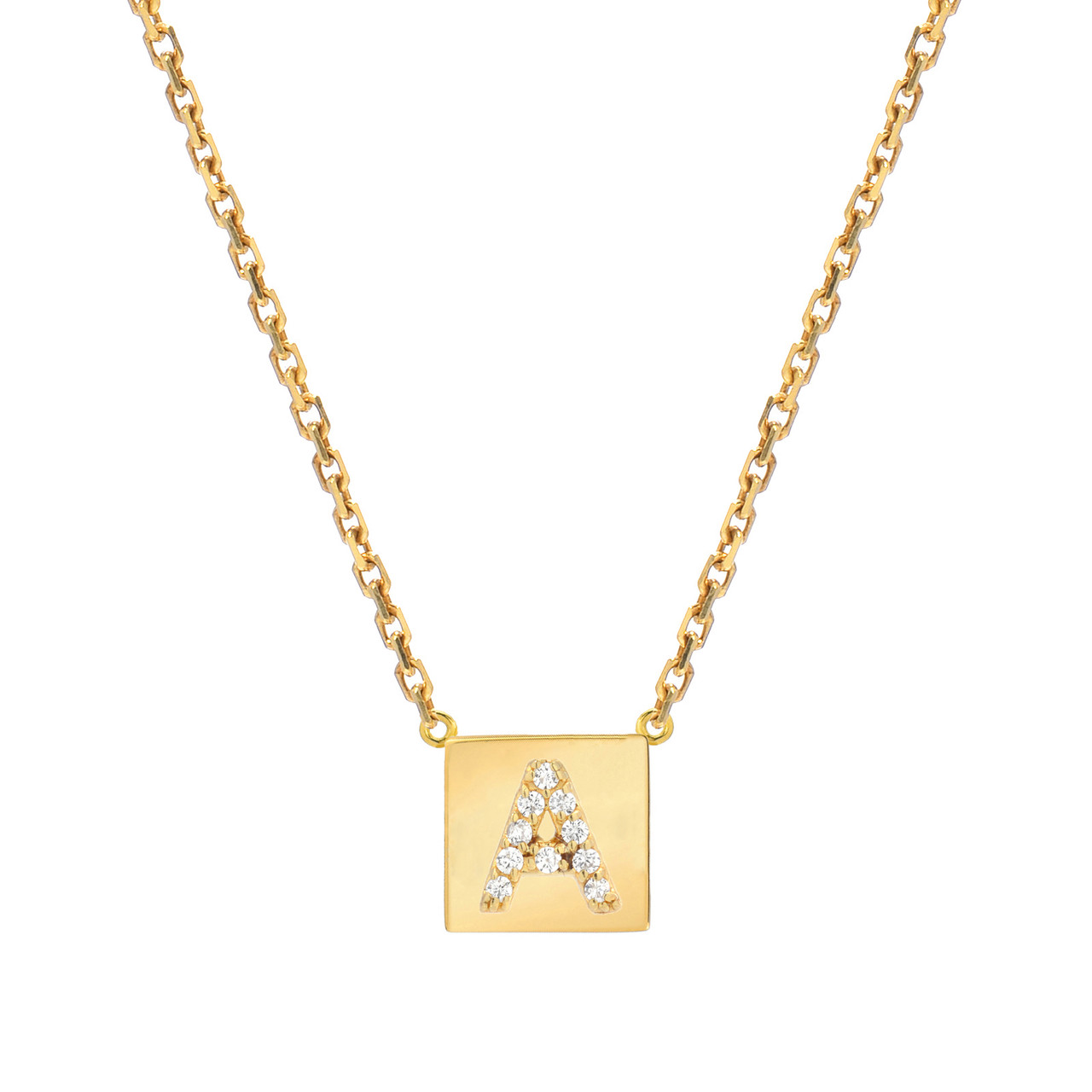 Initial Block Letter Diamond Necklace - LANA