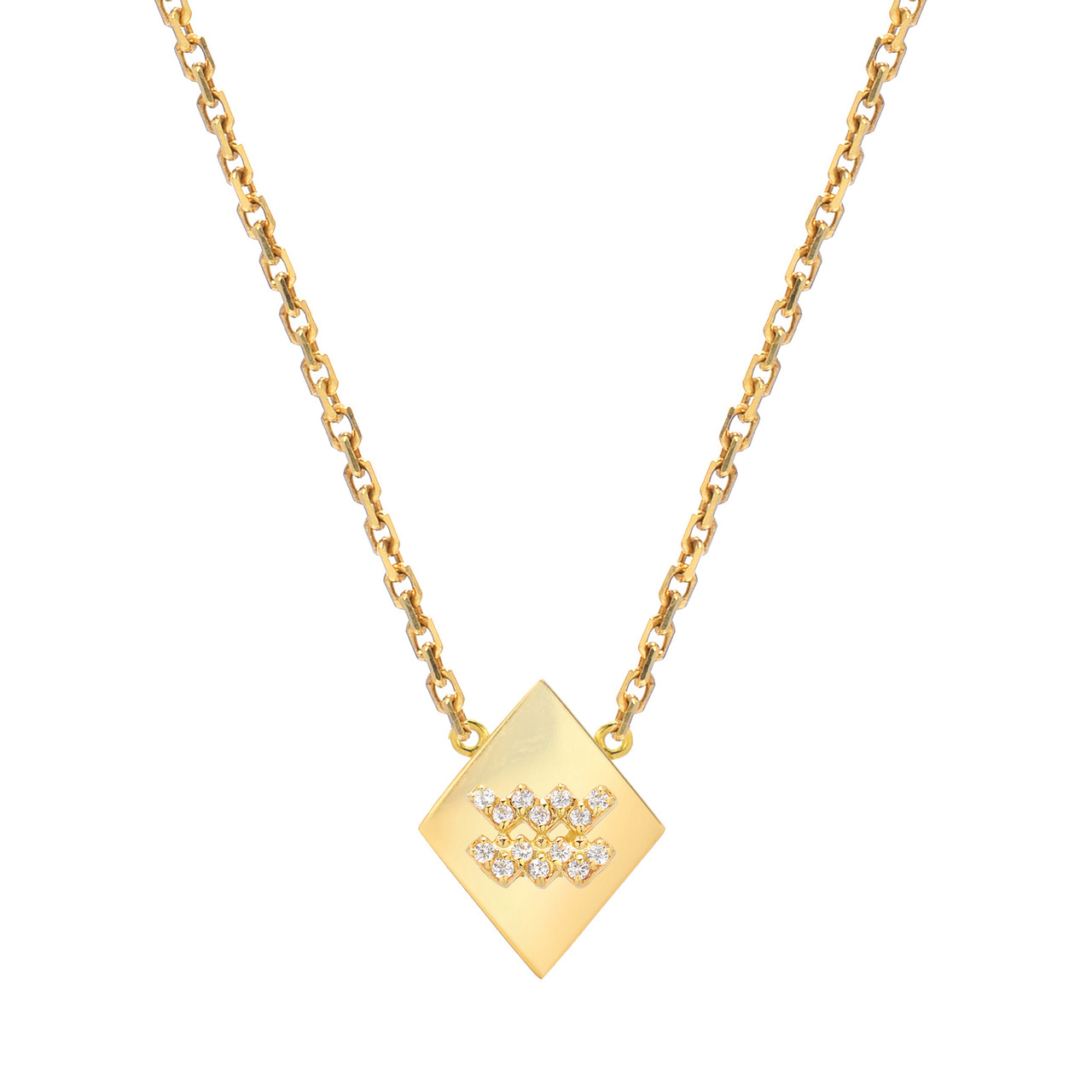 Gold Modern Look Diamond Accented Diamond Shape Zodiac Necklace