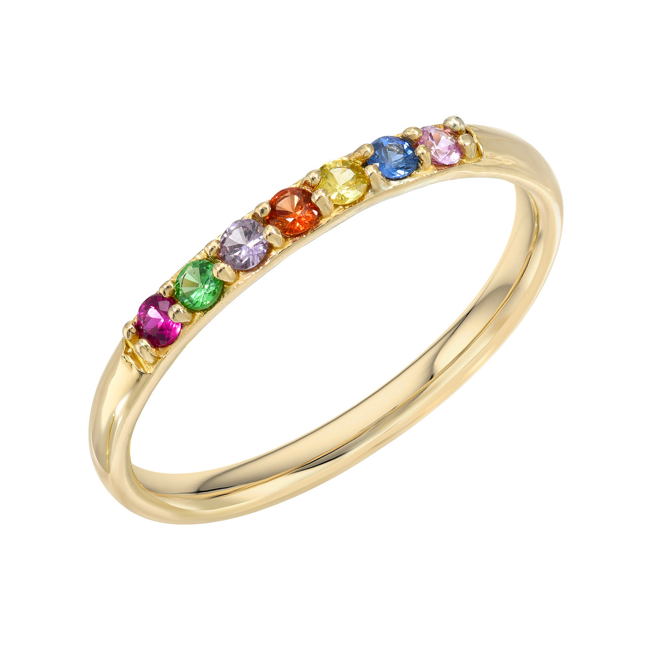 Genuine Multi Birthstone Stone High Polish Rainbow Ring (Style