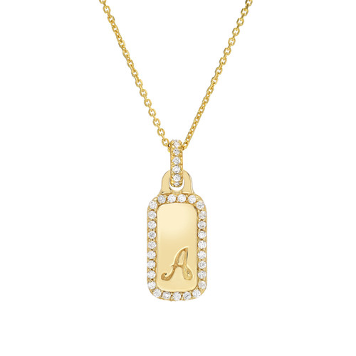 Gold Script Initial Halo Dog-Tag Pendant (SKU# P11911)