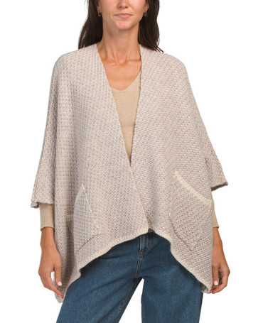 Made In Italy Moss Stitch Kimono With Front Pockets