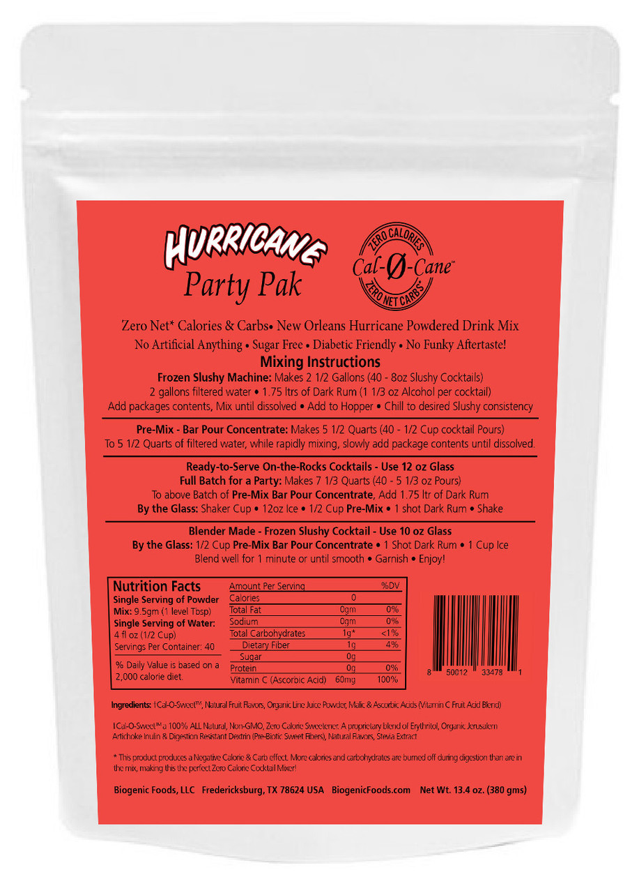 Skinny Cal-0-Cane Zero Calorie All Natural New Orleans Hurricane Cocktail Mix Powder 40 Servings / 2.5 Gal