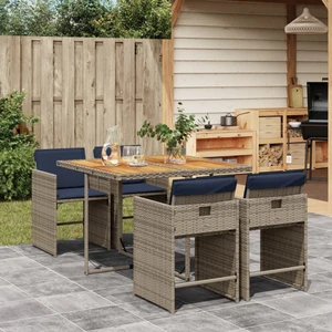 5 Piece Garden Dining Set with Cushions Grey Poly Rattan A949-3277852