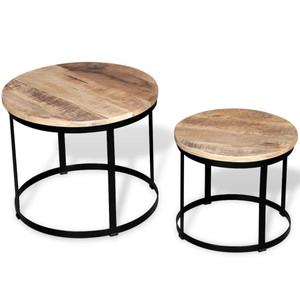 Two Piece Coffee Table Set Rough Mango Wood Round 15.7"/19.7 A949-244006