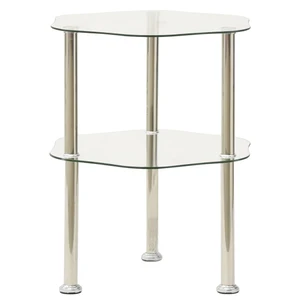 2-Tier Side Table Transparent 15"x15"x19.7" Tempered Glass A949-322790