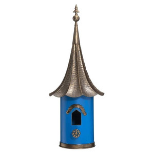 Outdoor Teal Blue Metal Birdhouse with Vintage Bronze Phonograph Style Roof Q280-KPTBDGH685921