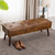 Mid-Century End of Bed Bench with Brown Leather Upholstered Seat Solid Wood Legs Q280-FLYBS792583641