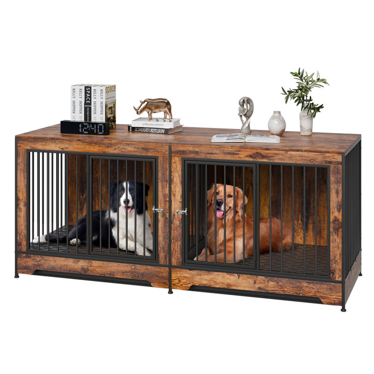 75" Dog Crate Furniture for 2 Dogs, Extra Large Double Dog Crate Furniture Large Breed with Divider E415-ZWJJSGL75INCQ3KAGV0