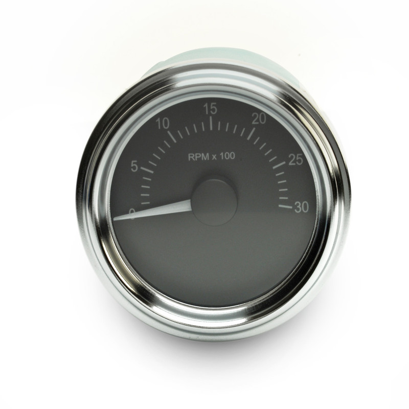 900 Series 3.38 inch Tachometer Gauge, White Pointer, Electro Polished  Bezel