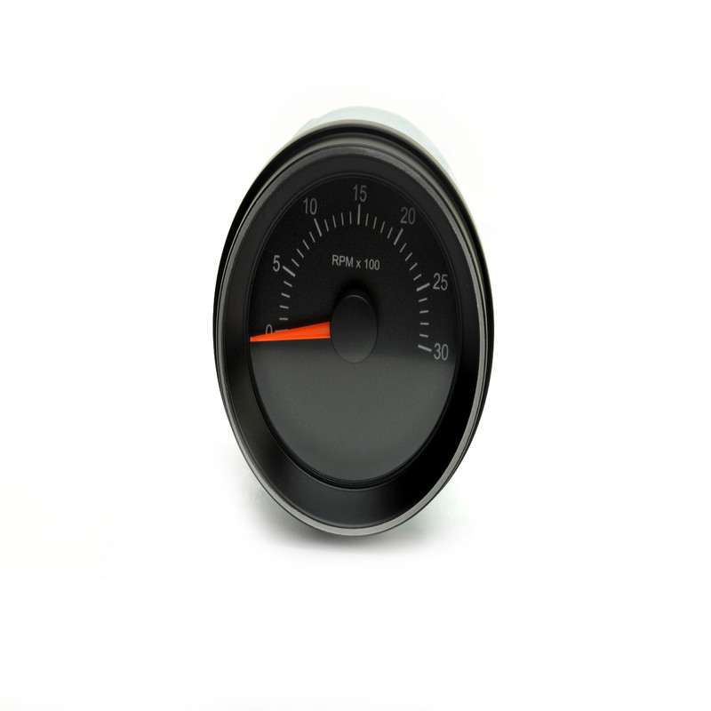 900 Series 3.38 inch Tachometer Gauge, Paccar Styling, Red Pointer, Black Striped Bezel