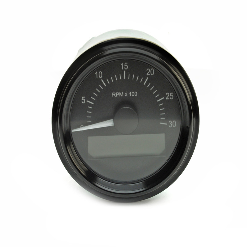 900 Series 3.38 inch Tachometer Gauge, Paccar Styling, W/ Hourmeter, White Pointer, Black Anodized Bezel