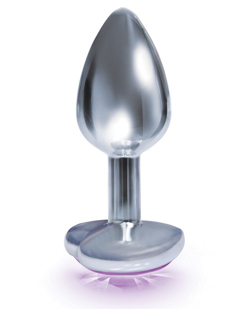 9's Silver Starter Heart Bejeweled Steel Plug Violet
