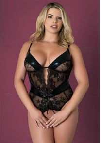 Crotchless Plunge Teddy Blk 2xl