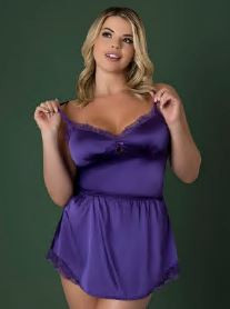 Satin Petals Chemise & Gstring Set Purple 2xl
