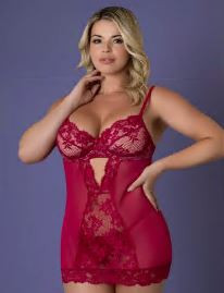 Chemise & Thong Set Cherry 2xl Demi Cup