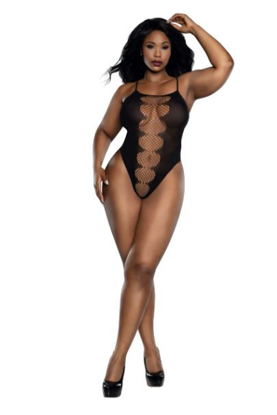 Easy Teddy W/ Fishnet Peek A Boo Blk X/