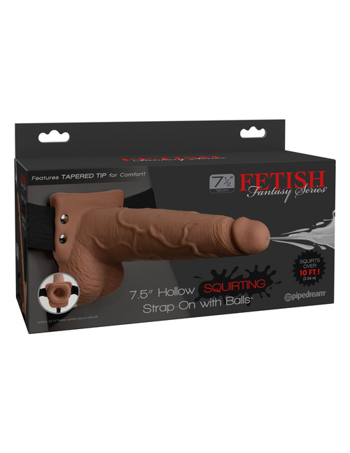 Fetish Fantasy 7.5 In Hollow Squirting Strap-on W/ Balls Tan