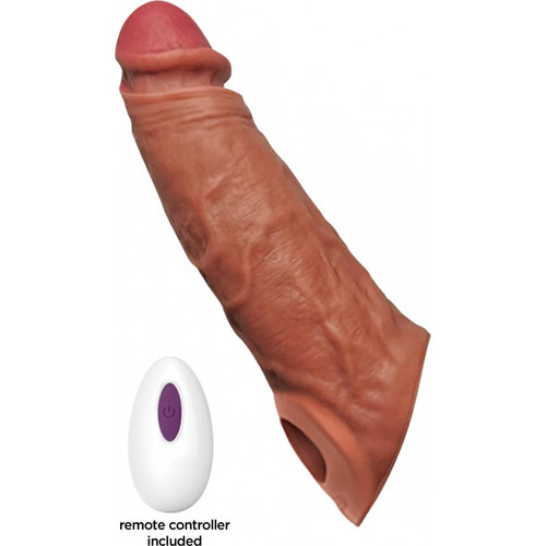 Skinsations Thick Dick Sleeve Vibrating W/ Remote Caramel