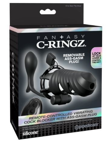 Fantasy C Ringz Vibrating Cock Blocker Ass-gasm Plug Blk