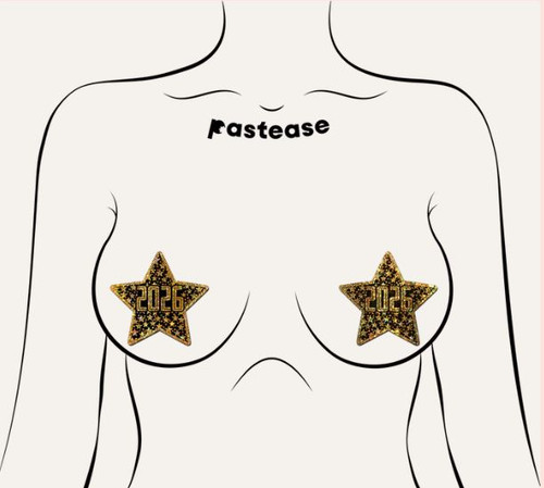 Pastease Happy New Year 2026 Black & Gold Star Nipple