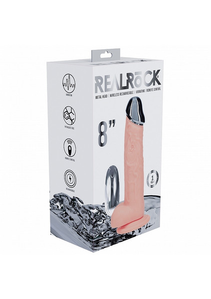 Realrock Wireless Rechargeable Metalhead Regular Straight 8in W/balls